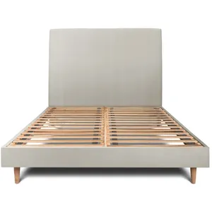 Prestige Literie Lit avec tête de lit tapissier velours et sommier kit  Taupe 140x190