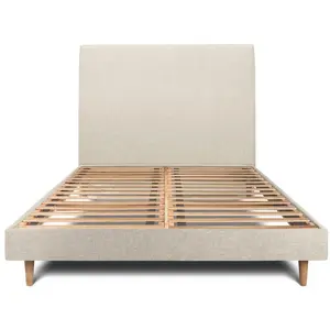 Comparateur de prix : Prestige Literie Lit 200x200cm Avec Tête De Lit Tapissier Tissu Et Sommier Kit Beige Clair - Hauteur Totale : 29cm