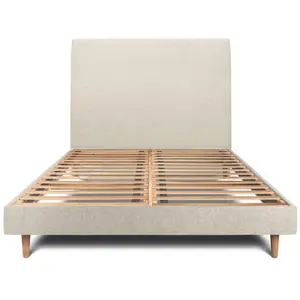 Prestige Literie Lit avec tête de lit tapissier tissu et sommier kit  Beige clair 180x2