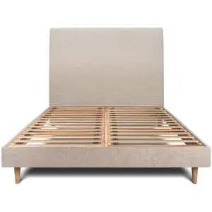 Prestige Literie Lit avec tête de lit tapissier tissu et sommier kit  Beige brun 200x20