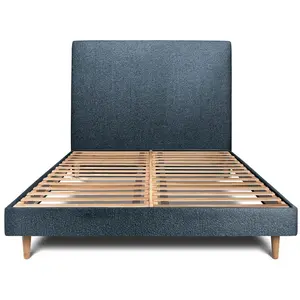 Comparateur de prix : Prestige Literie Lit avec tête de lit tapissier bouclette et sommier kit Bleu 140x200