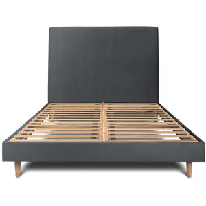 Comparateur de prix : Prestige Literie Lit avec tête de lit tapissier velours et sommier kit Gris anthracite