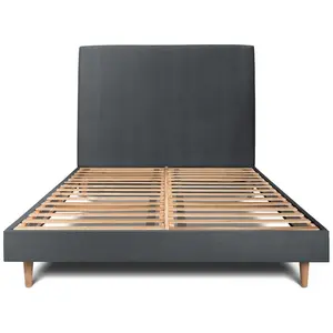 Prestige Literie Lit 160x200cm Avec Tête De Lit Tapissier Velours Et Sommier Kit Gris Anthracite - Hauteur Totale : 29cm