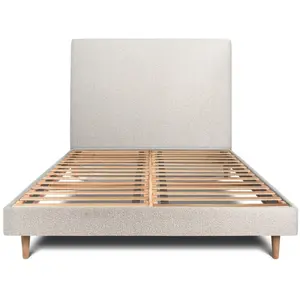 Prestige Literie Lit 140x200cm Avec Tête De Lit Tapissier Bouclette Et Sommier Kit Beige - Hauteur Totale : 29cm pas cher