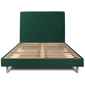 Prestige Literie Lit 160x200cm Avec Tête De Lit Tapissier Velours Et Sommier Kit Vert - Hauteur Totale : 29cm
