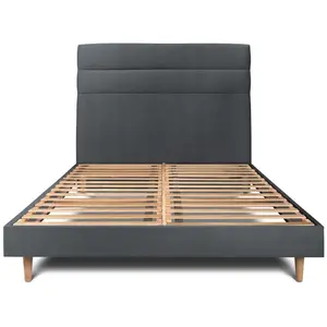 Comparateur de prix : Prestige Literie Lit 140x200cm Avec Tête De Lit Lignes Velours Et Sommier Kit Gris Anthracite - Hauteur Totale : 29cm