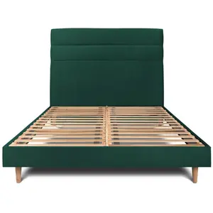 Prestige Literie Lit 140x190cm Avec Tête De Lit Lignes Velours Et Sommier Kit Vert - Hauteur Totale : 29cm