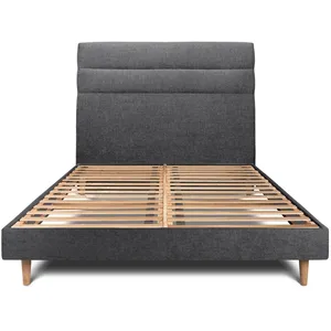 Prestige Literie Lit 180x200cm avec tête de lit lignes tissu et sommier kit Noir - Hauteur totale : 29cm