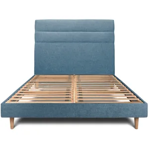 Prestige Literie Lit 180x200cm Avec Tête De Lit Lignes Tissu Et Sommier Kit Bleu - Hauteur Totale : 29cm