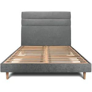 Comparateur de prix : Prestige Literie Lit 140x200cm Avec Tête De Lit Lignes Tissu Et Sommier Kit Gris Anthracite - Hauteur Totale : 29cm