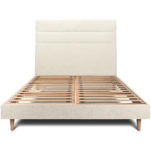 Comparateur de prix : Prestige Literie Lit 200x200cm avec tête de lit lignes tissu et sommier kit Beige clair - Hauteur totale : 29cm