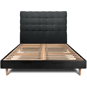 Prestige Literie Lit 160x200cm Avec Tête De Lit Capitonnee Bouclette Et Sommier Kit Noir - Hauteur Totale : 29cm