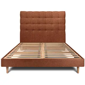 Prestige Literie Lit 180x200cm Avec Tête De Lit Capitonnee Bouclette Et Sommier Kit Terracotta - Hauteur Totale : 29cm