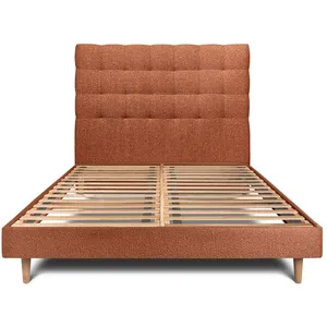 Prestige Literie Lit 140x200cm Avec Tête De Lit Capitonnee Bouclette Et Sommier Kit Terracotta - Hauteur Totale : 29cm