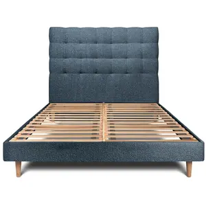 Comparateur de prix : Sommeil de plomb Lit 140x200cm Avec Tête De Lit Capitonnee Bouclette Et Sommier Kit Bleu - Hauteur Totale : 29cm