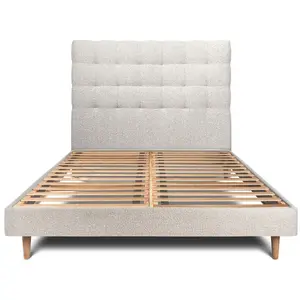 Prestige Literie Lit 160x200cm Avec Tête De Lit Capitonnee Bouclette Et Sommier Kit Beige - Hauteur Totale : 29cm