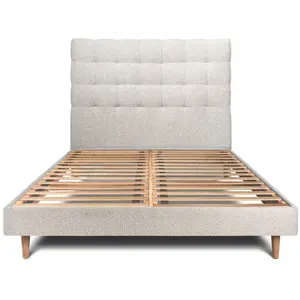 Comparateur de prix : Prestige Literie Lit 140x190cm avec tête de lit capitonnée bouclette et sommier kit Beige - Hauteur totale : 29cm