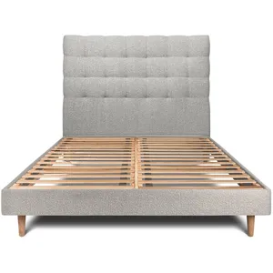 Prestige Literie Lit 140x190cm - Gris - Tête de lit capitonnée bouclette - Bois massif - Style Scandinave Moderne pas cher