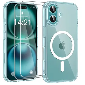 Comparateur de prix : HQSELECTION Coque Magnétique Compatible Avec MagSafe pour iPhone 16  Plus 6,7 Pouces + 2 Vitre Verres Trempés Transparent