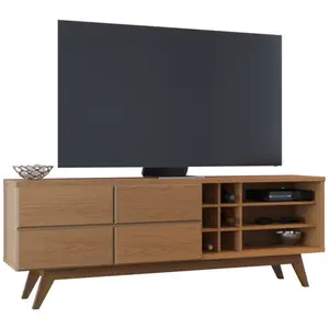 Comparateur de prix : BEAUXMEUBLESPASCHERS Meuble tv 75 pouces chêne pieds bois 2 portes 11 niches l 180 h 64.2 p 36.5 cm 1881Q0755A2