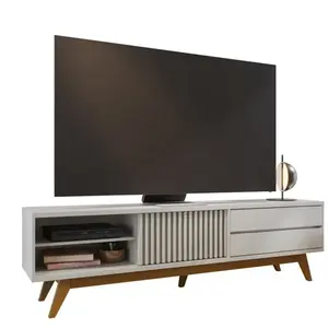 BEAUXMEUBLESPASCHERS Meuble tv 75 pouces blanc pieds bois 1 porte 2 tiroirs 3 niches l 200 h 55.2 p 37.7 cm 1889Q0110A2 pas cher