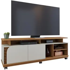 Comparateur de prix : BEAUXMEUBLESPASCHERS Meuble tv 75 pouces chêne et blanc 2 portes 9 niches l 180 h 62 p 39.3 cm 1888A0760A2