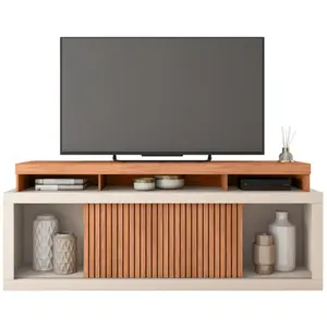Comparateur de prix : Meuble TV 70 Pouces Chêne et Blanc 2 Portes Coulis. L. 180 H 74 P 39.5...