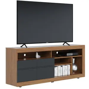 ACTUAL DIFFUSION Meuble TV 65 Pouces Chêne et Anthracite 2 Portes 6 Niches Roulettes L 160 H 68 P 37.4 cm - L 160 x l 37.4 x H 68 cm pas cher