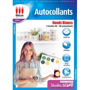 Micro Application - Papier autocollant - Fond blanc - 4 feuilles A4-96...