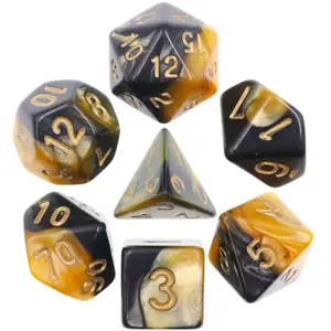 Comparateur de prix : Lot de 7 Dés multiformat avec boîte - Noir et Jaune mélange de couleur...