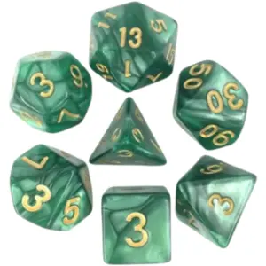 Comparateur de prix : Epic Forge- Lot de 7 Dés en boîte 16mm- Vert nacré et Or