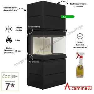 Poêle à bois 3 faces relevables Scandinavian 65S Noir A.Caminetti pas cher