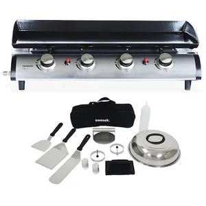 Comparateur de prix : SWEEEK Plancha gaz 4 brûleurs inox 10kW avec ustensiles PORTHOS 4 BRÛLEURS