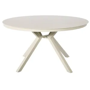 SWEEEK Table de jardin ronde aluminium et verre 6 places beige - orbis pas cher