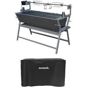 SWEEEK Rôtissoire charbon de bois motorisée inclinable en inox avec to... pas cher