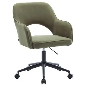 sweeek Chaise de bureau à roulettes velours côtelé kaki pas cher