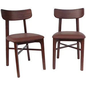 SWEEEK Lot de 2 chaises bois d'hévéa et simili cuir marron pas cher