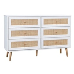 Comparateur de prix : SWEEEK Commode effet bois et cannage 6 tiroirs Bohème. blanc - 120x39x79cm