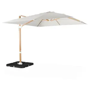 SWEEEK Parasol déporté carré ecru 3x3m structure effet bois + lot de 4 dalles à lester 50x50cmVendu paramazon