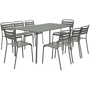 SWEEEK Table de jardin en métal kaki + 8 chaises. traitement antirouille. lattes et bords arrondis pas cher