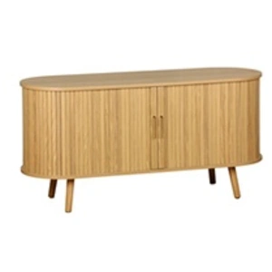 Sweeek Meuble TV scandinave 2 portes coulissantes. 4 compartiments. effet bois rainuré. L120 x 40 x 57 cm pas cher