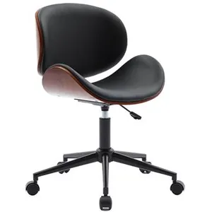 SWEEEK Chaise de bureau à roulettes bois courbé avec placage effet noyer et assise noire pas cher