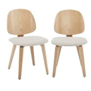 SWEEEK Lot de 2 chaises décor bois courbé placage effet chêne et bouclette texturée gris clair pas cher