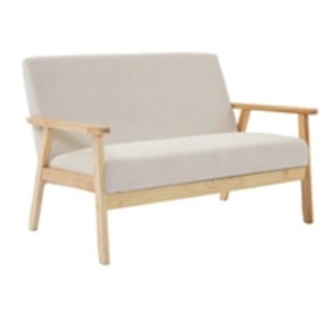 SWEEEK Banquette canapé 2 places en bois et tissu velours côtelé coloris blanc crème. Isak. L 114 x P 69.5 x H 73cm