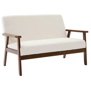 SWEEEK Banquette canapé 2 places en bois teinté noyer clair et tissu bouclette. Isak. L 114 x P 69.5 x H 73cm