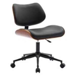 Sweeek Chaise de bureau à roulettes décor bois courbé placage effet noyer et simili cuir noir pas cher