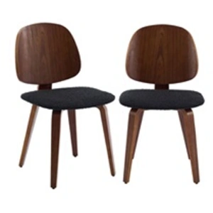 SWEEEK Lot de 2 chaises décor bois courbé placage effet noyer et bouclette texturée noire pas cher