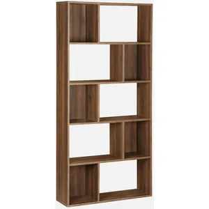 SWEEEK Bibliothèque design asymétrique couleur bois foncé noyer Pieter 5 étagères. 10 compartiments de rangement. 83x23x173cm pas cher