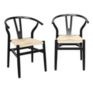 sweeek Chaise en bois noire assise en cordes (lot de 2) pas cher