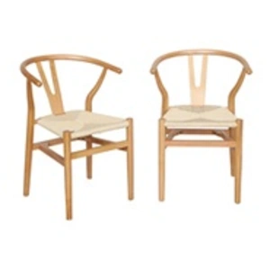 SWEEEK Lot de deux chaises vintage naturelles en bois d'hévéa avec assise en cordes et dossier arrondi pas cher
